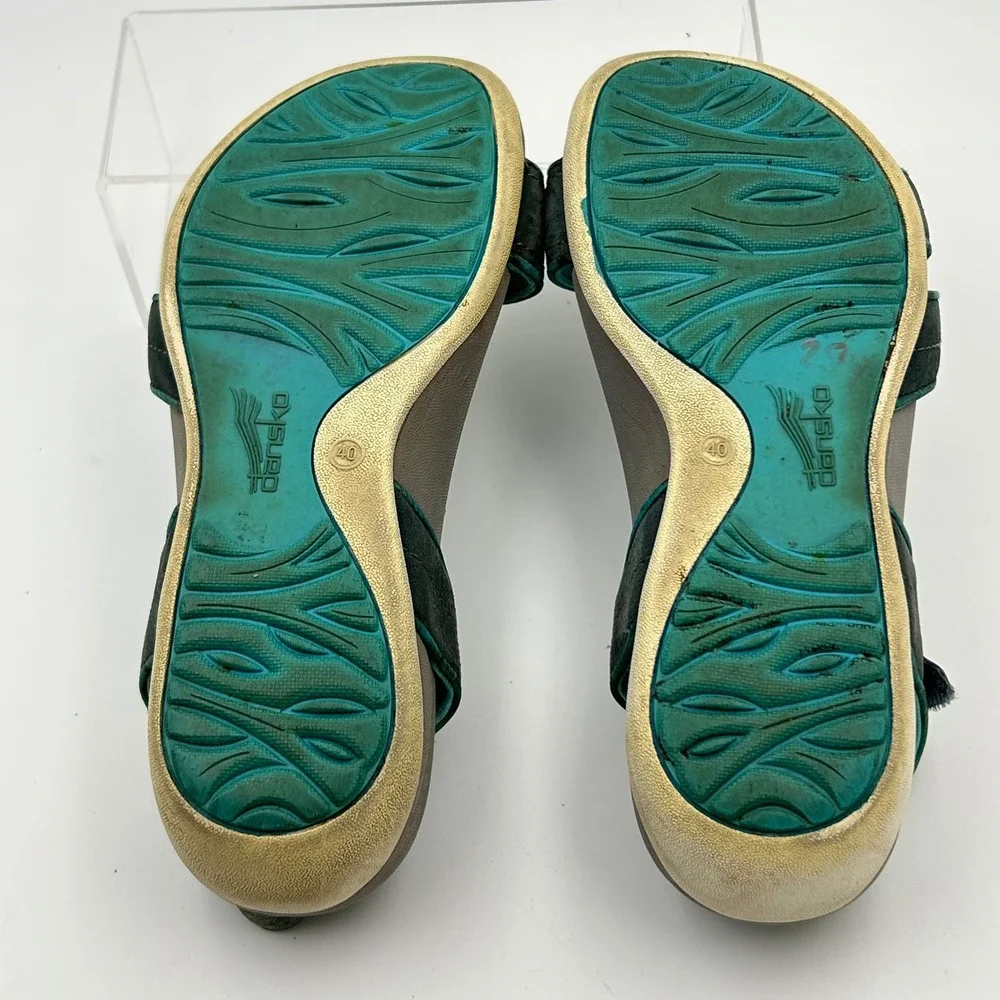 Dansko Sandals Women 40 Grey Teal Leather Adjustable Straps Gorpcore Hiking 4601 - Picture 7 of 8